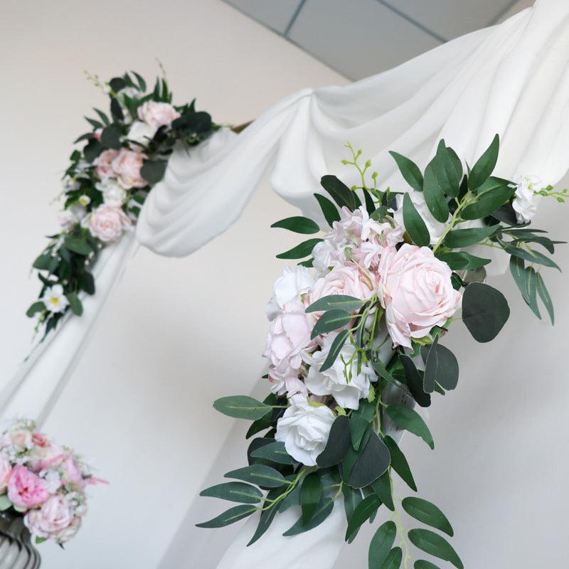 Pink White Rose Wedding Arch Hanging Corner Floral Decor